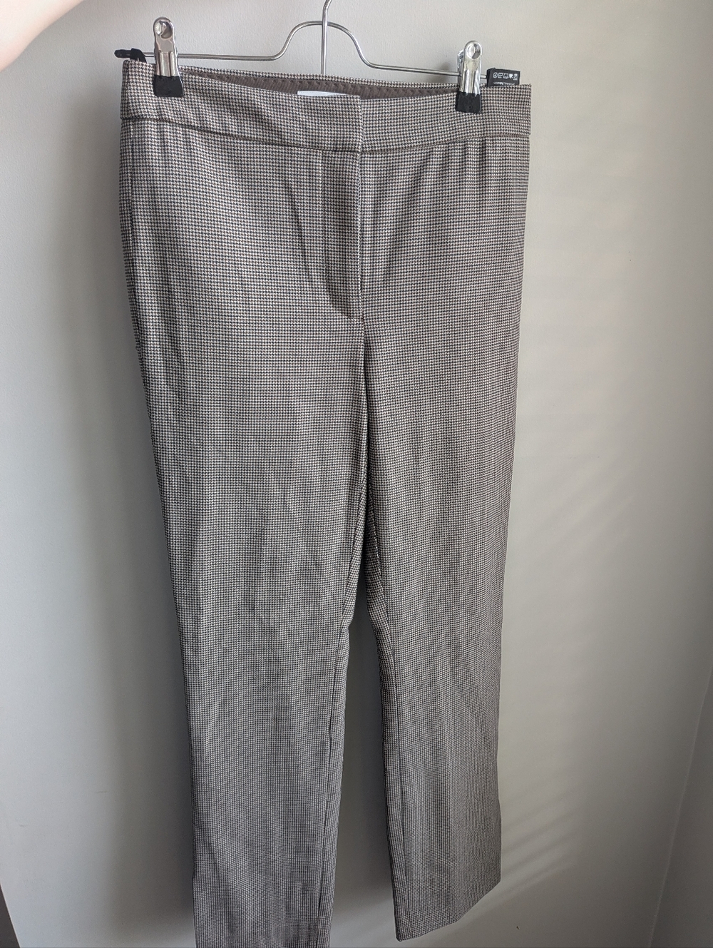 Houndstooth Straight Leg Pant With Ankle Slit